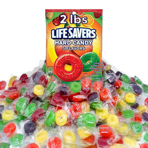 Lifesavrs 5 Flavors Fruit Candy - 2 Pounds Of Approx 240 Pieces Individually Wrapped - Bulk Lifesavrs Hard Candy - Cherry, Raspberry, Watermelon, Orange And Pineapple - Holiday Candy - Bulk Candy Individually Wrapped For Sharing with Family & Frineds - Pe