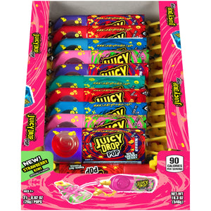 Juicy Drop Sweet & Sour Lollipop Variety Party Pack - 21 Count Sweet Lollipop Suckers & Sour Gel in Assorted Fruity Flavors - Fun Sour Candy For Birthdays And Parties - Sour Candy Variety
