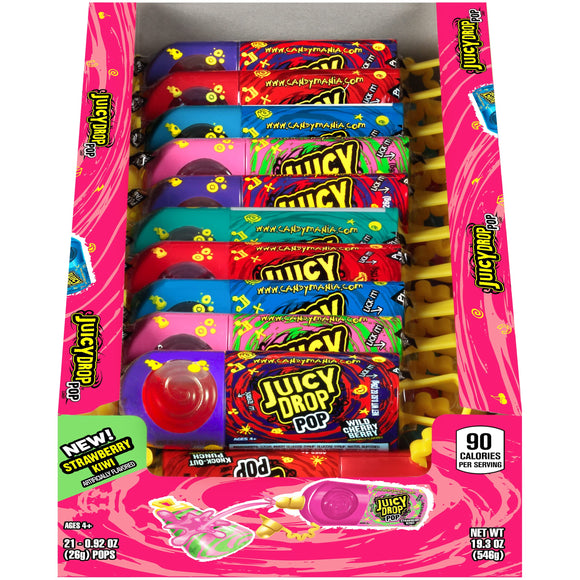 Juicy Drop Sweet & Sour Lollipop Variety Party Pack - 21 Count Sweet Lollipop Suckers & Sour Gel in Assorted Fruity Flavors - Fun Sour Candy For Birthdays And Parties - Sour Candy Variety