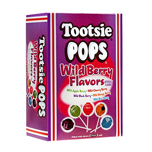 Tootsie Pops Assorted Wild Berry Flavors with Chocolatey Center, 3.75 Pound, 100 Count Halloween Candy Giveaway Box Peanut Free, Gluten Free