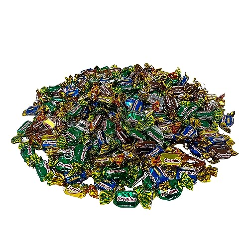 Cremino Dessert Taffy Chews - 3 lbs - Original Chewy Toffee Candy Soft Chew Assortment - Chocolate, Vanilla, Coffee, Rum and Mint Taffies - Individually Wrapped, 48 oz