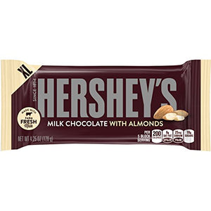 HERSHEY'S Chocolate Bar with Almonds, Milk Chocolate Candy Bar with Almonds, 4.2 Ounce Bar (Pack of 12)