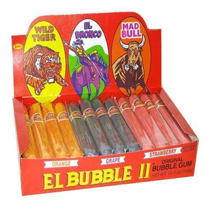 Original Bubble Gum El Bubble II - Assorted Flavors: Wild Tiger (Orange), El Bronco (Purple/Grape), Mad Bull (Pink/Strawberry) - 36 Pieces, 25.4 Ounce