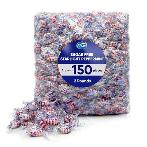 Starlight Peppermint Sugar Free Hard Candy - 2 Pounds Approx 150 - Sugar Free Candy, Peppermint Candy - Bulk Candy Individually Wrapped - Christmas Candy Bulk- Ideal for Holiday Season