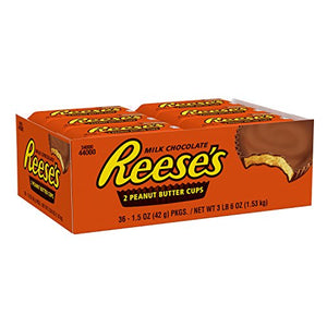 REESE'S Peanut Butter Cup, Milk Chocolate Covered Peanut Butter Cup Candy, 1.5 Ounce Package (Pack of 36)