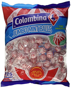 Jumbo Red & White Peppermint Hard Candy Balls 120 Count Bag