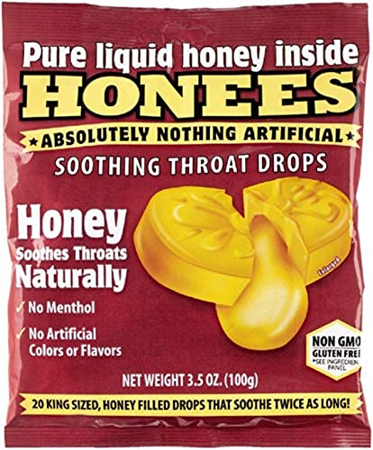 Honees Honey Filled Cough Drops - 20-Piece Pack of 12 Menthol-Free Lozenges | Temporary Relief from Cough | Soothes Sore Throat | All Natural