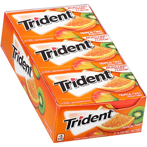 Trident Sugar Free Gum, Tropical Twist, 14 ct (Pack of 12)