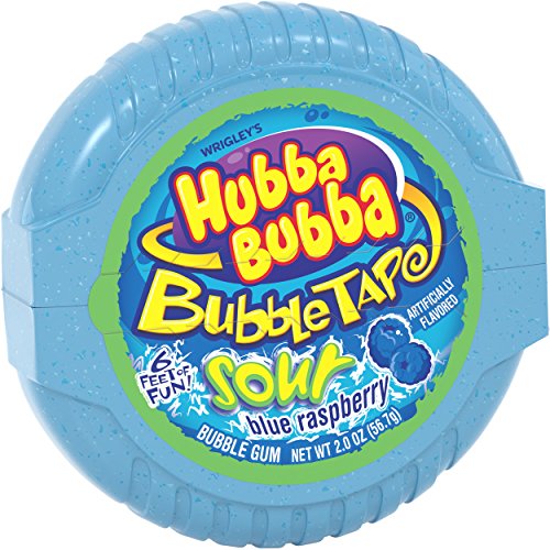 Hubba Bubba Sour Blue Raspberry Bubble Gum Tape, 2 ounce (Pack of 12)